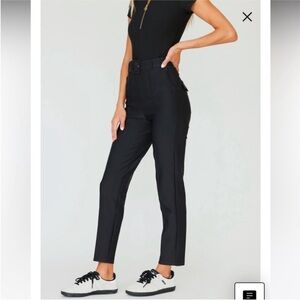 Goldie Byrd Belted Hybrid Pants Golf Straight leg high waist Black Medium NWT